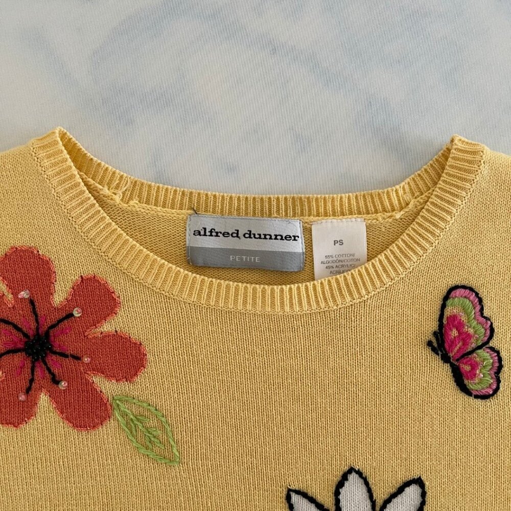 Alfred Dunner Bright Yellow Petite Floral Embroidered Short Sleeve Blouse - Picture 6 of 8
